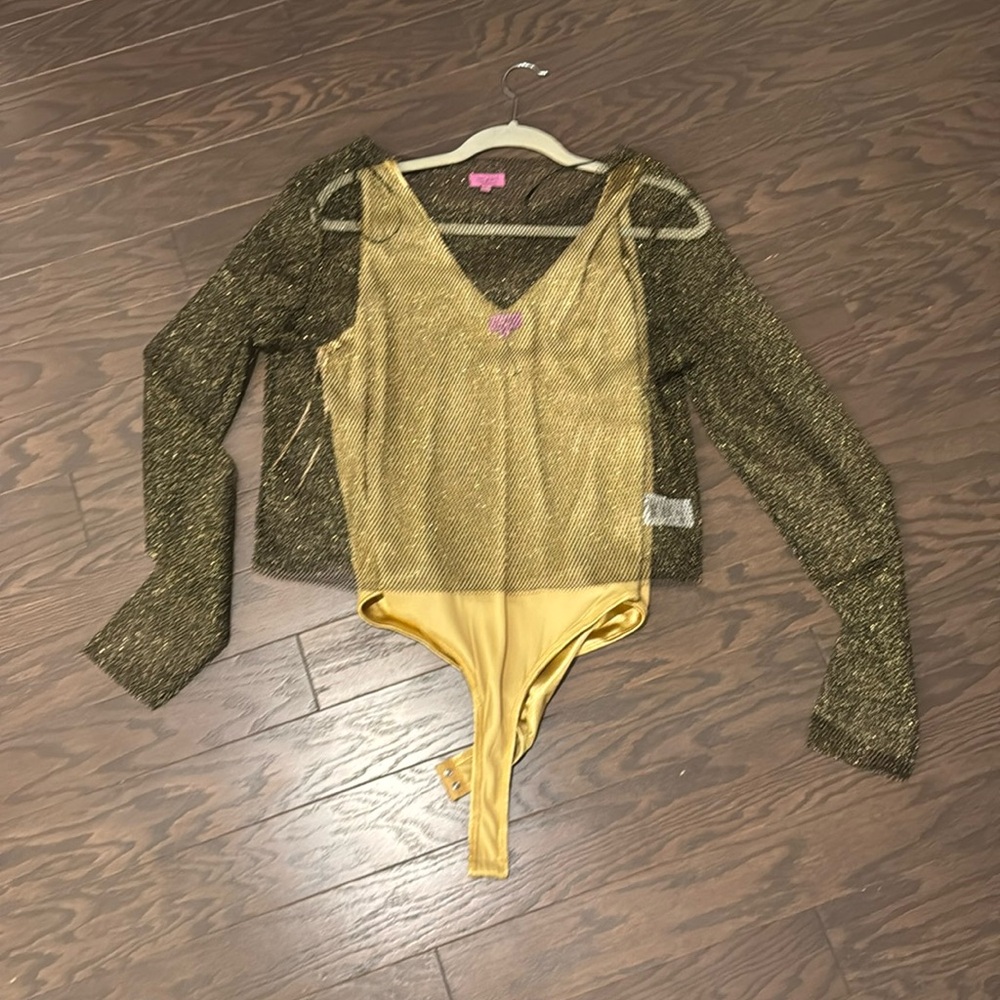 Shimmer see through top and gold body suit from Francesca's